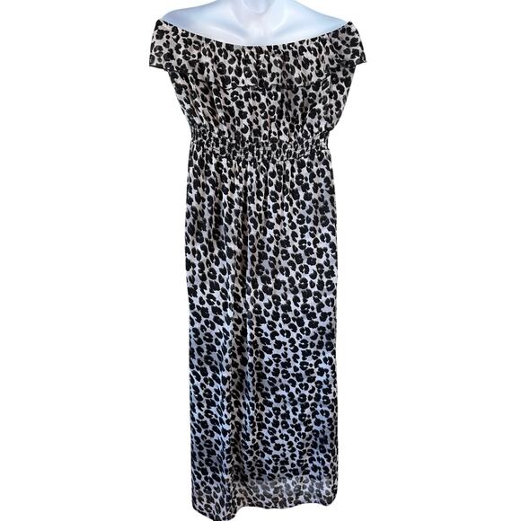Leopard Print Off Shoulder Maxi Dress Sz 2X Smocked Boho Flowy Summer Beach USA - Picture 2 of 6